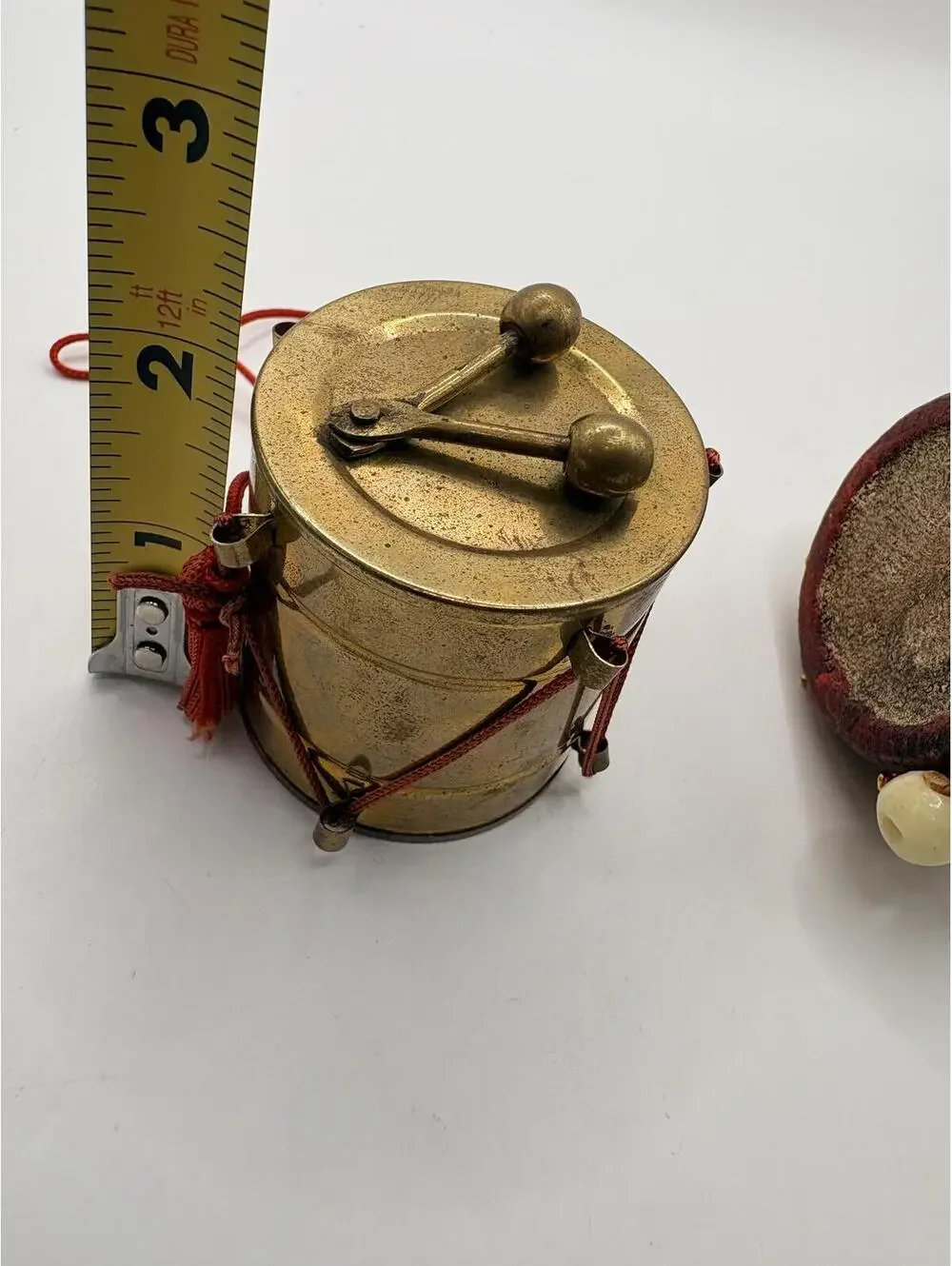 Vintage Miniature Drum & Brass Drum Ornament Set Hangin